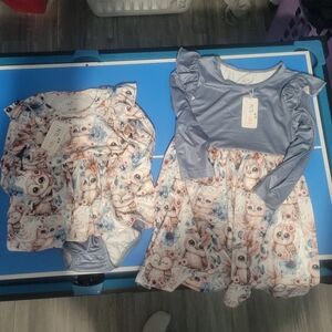 Charming Blue and White Owl Print Kids Dress